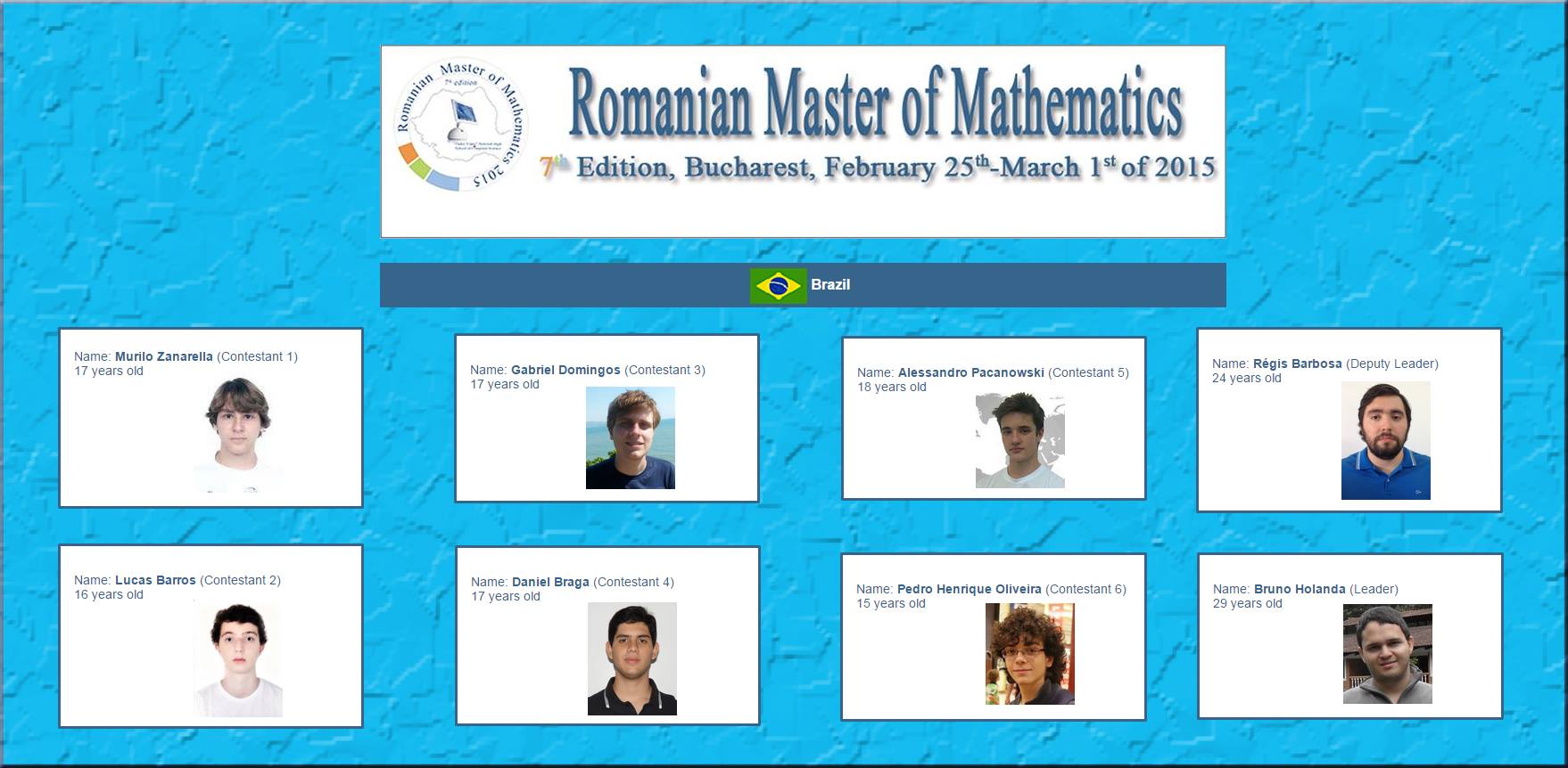 E começa a Romanian Master of Mathematics 2015